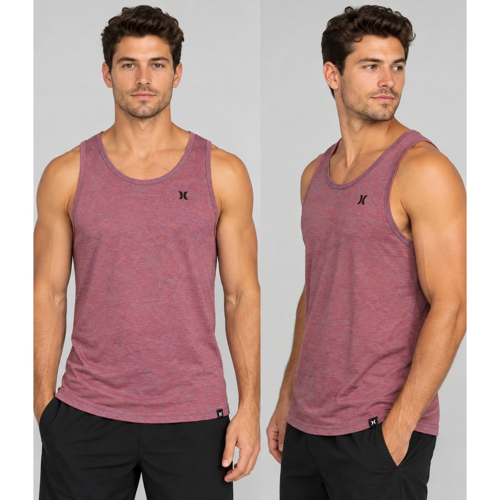 Hurley Mens Premium Fit Tank Top Red Blue Space Dye Heather Sleeveless Small